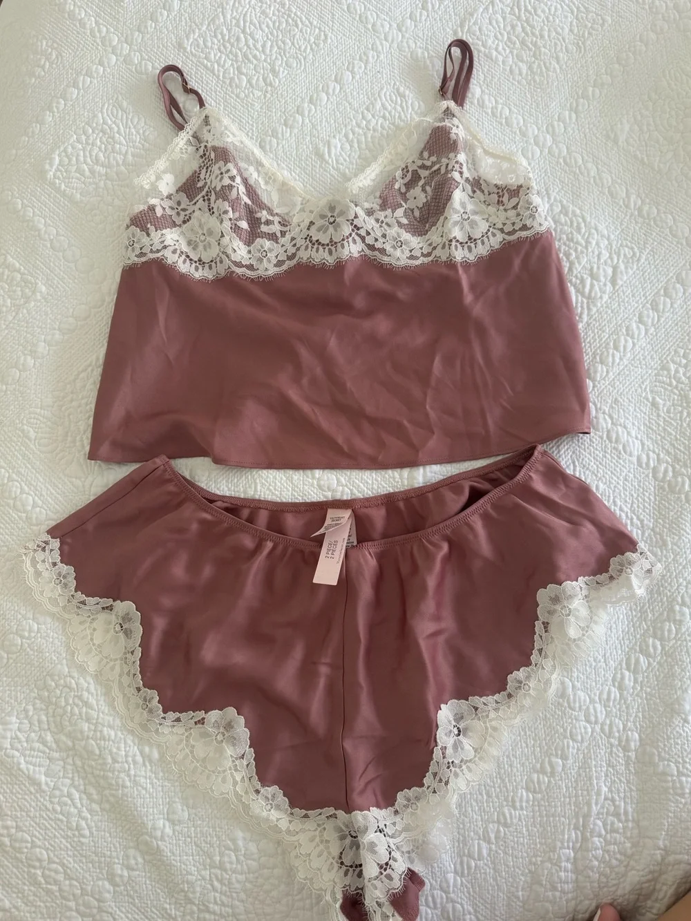 Victoria's Secret Dusty Rose Satin Lace Cami & Shorts Set